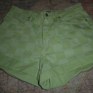 Green Checkered High-Waisted Shorts